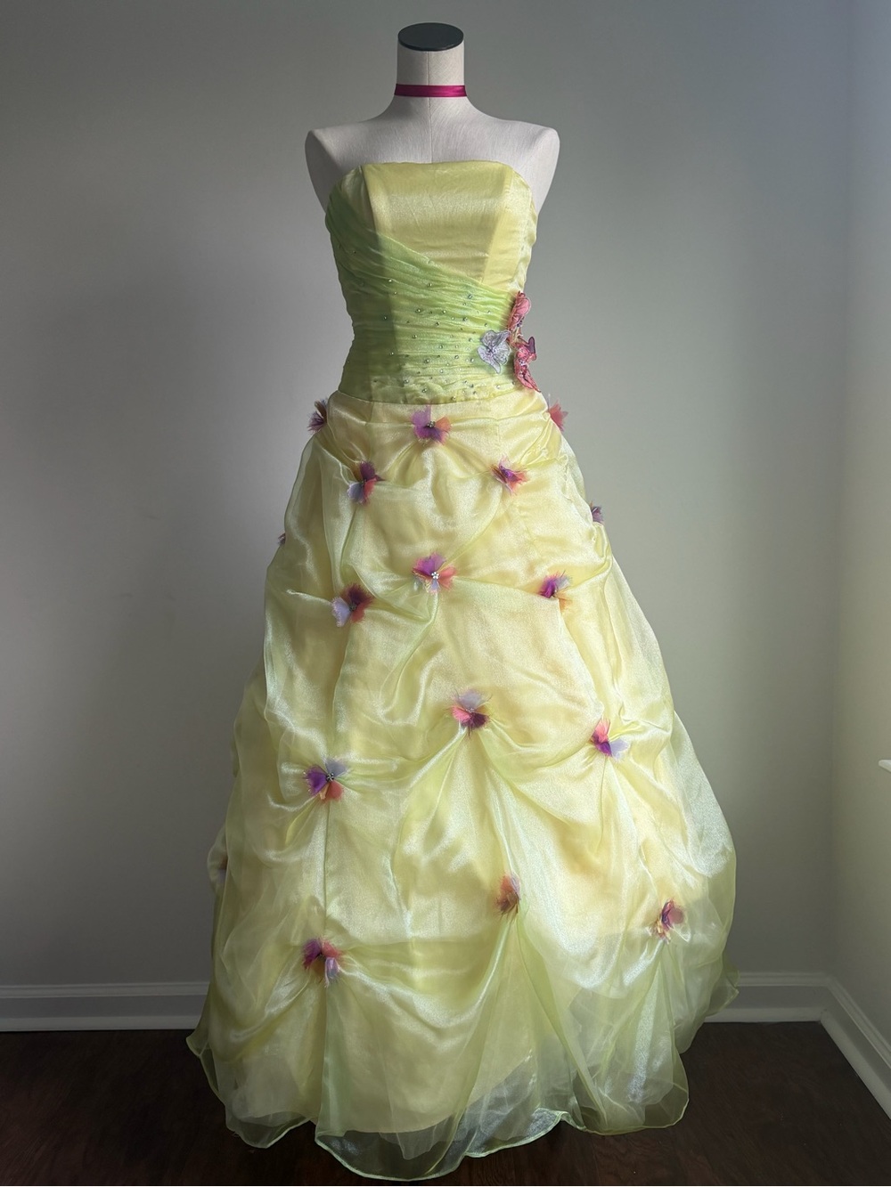MePROM by Moonlight SR1104 Y2K Yellow Floral Corset Prom Ball Gown